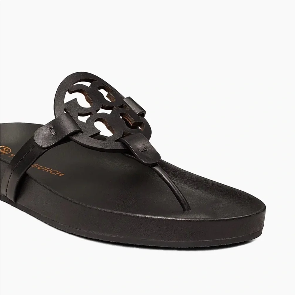 Tory Burch Black Miller Cloud Logo Thong Sandals Size 7.5